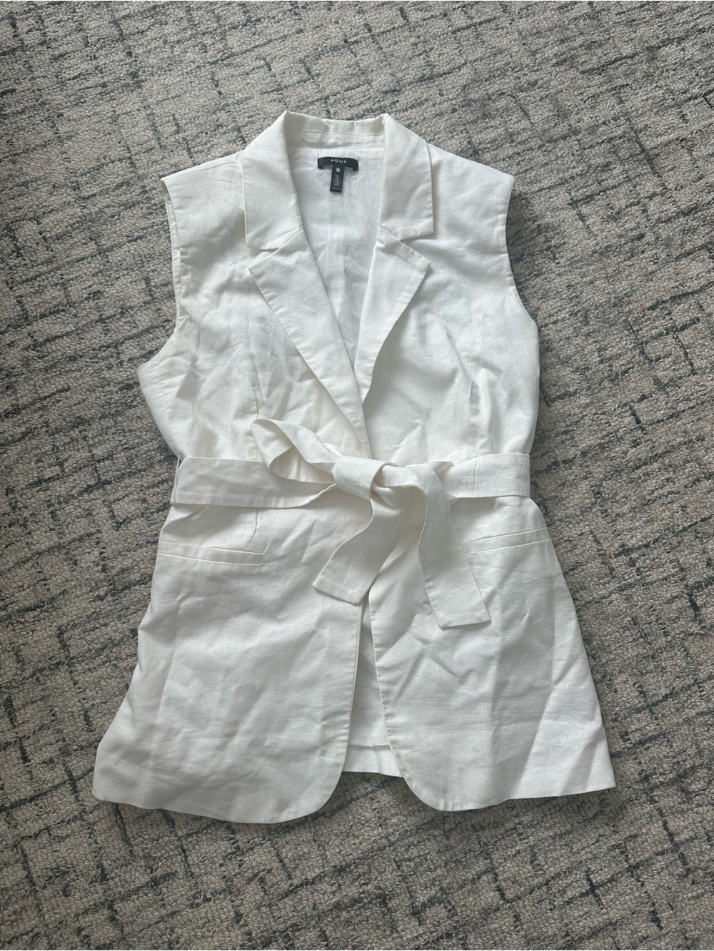 Aqua White Linen Lapel Vest